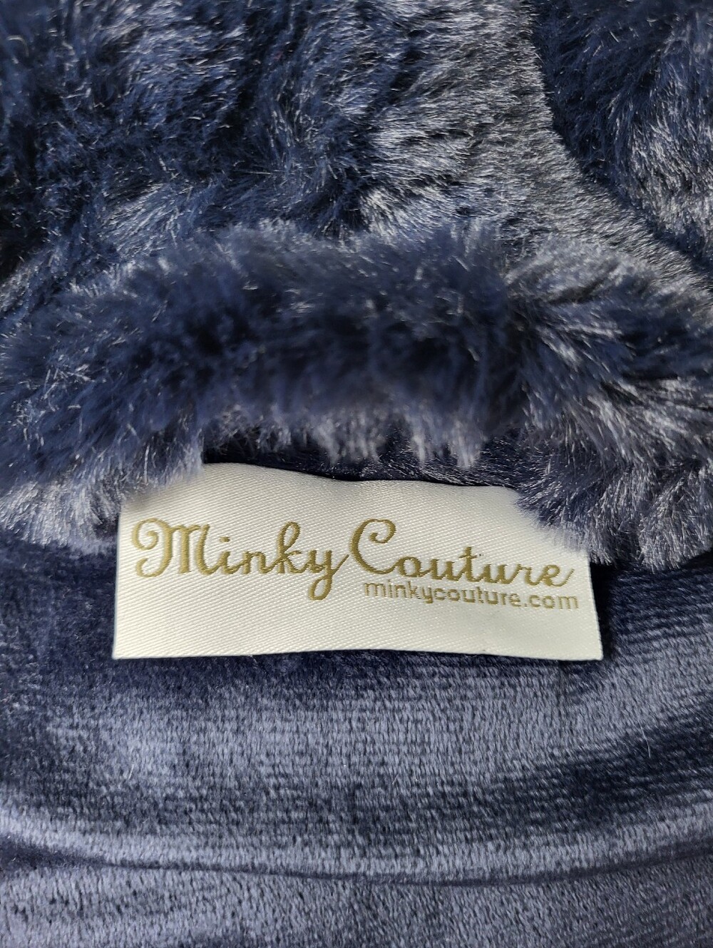 Minky Couture Plush Faux Fur Navy Bkue Robe Coat with Belt XL - Picture 8 of 10